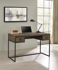 Millbrook 2-drawer Writing Desk Rustic Oak Herringbone and Gunmetal