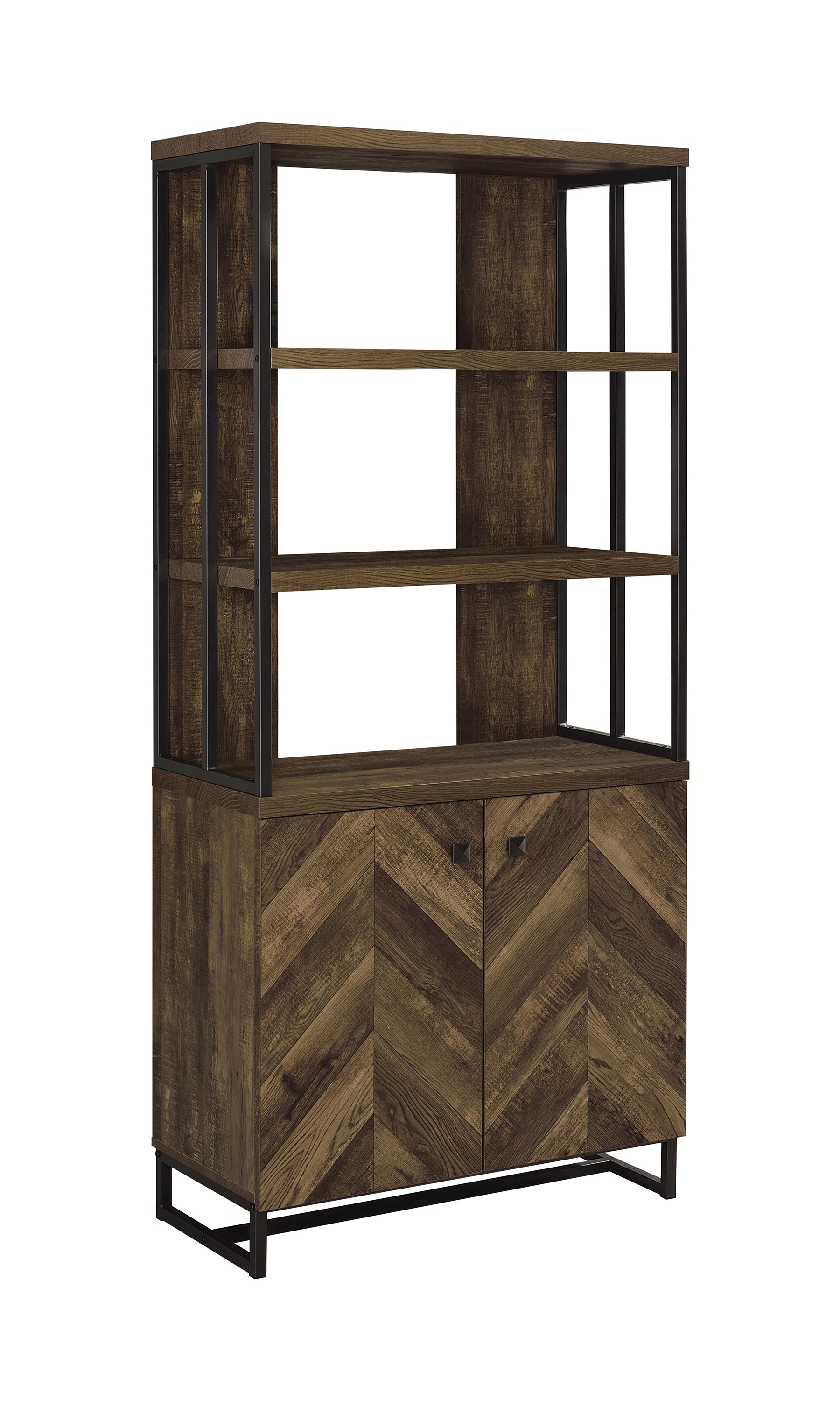 Millbrook 2-door Bookcase Rustic Oak Herringbone and Gunmetal