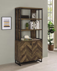 Millbrook 2-door Bookcase Rustic Oak Herringbone and Gunmetal