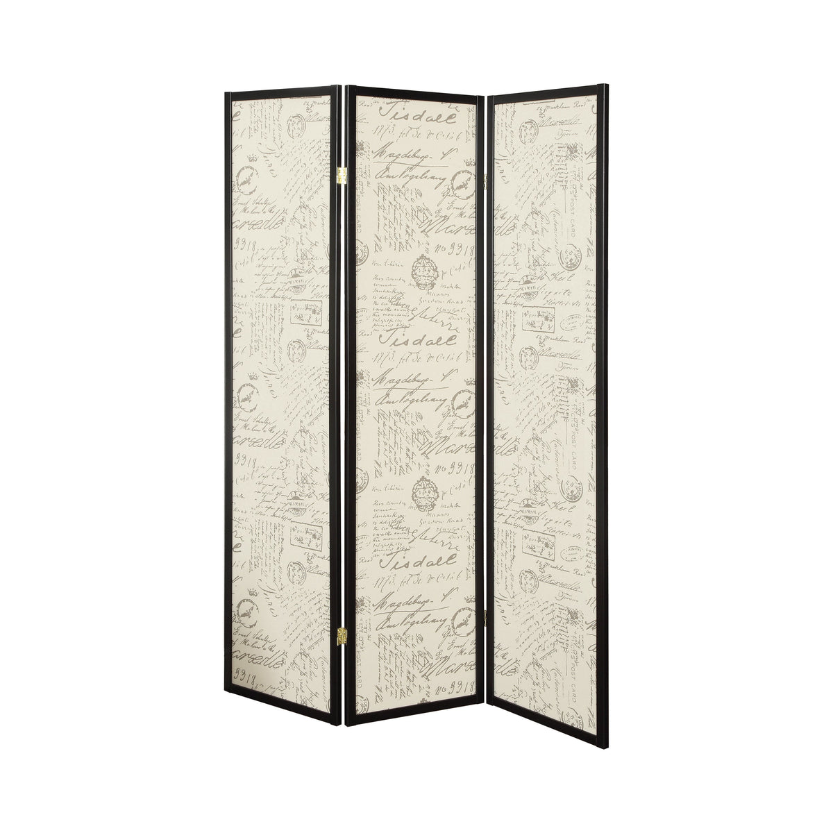 Felice 3-panel French Script Print Folding Screen Espresso