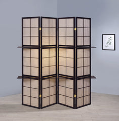 Iggy 4-panel Folding Screen with Removable Shelves Tan and Cappuccino