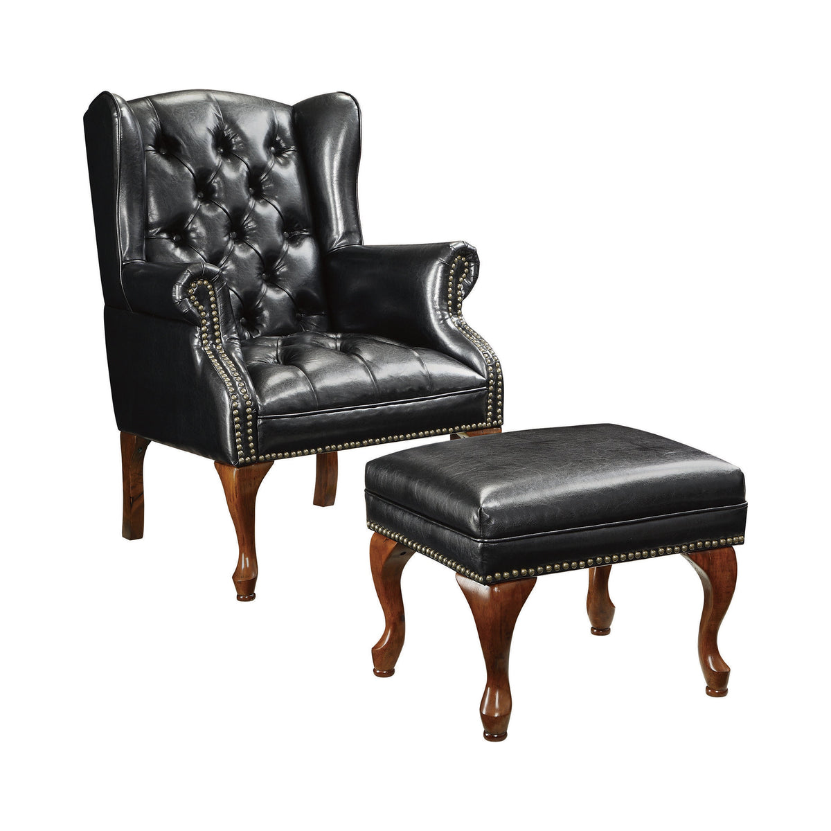 Roberts Button Tufted Back Accent Chair with Ottoman Black and Espresso