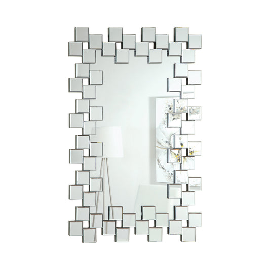 Pamela Frameless Wall Mirror with Staggered Tiles Silver