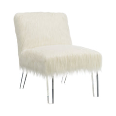 Faux Sheepskin Upholstered Accent Chair White