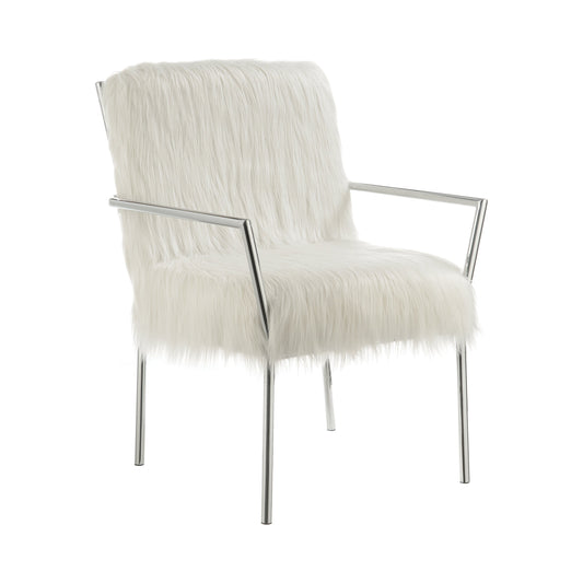 Faux Sheepskin Upholstered Accent Chair with Metal Arm White