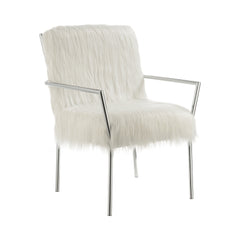 Faux Sheepskin Upholstered Accent Chair with Metal Arm White