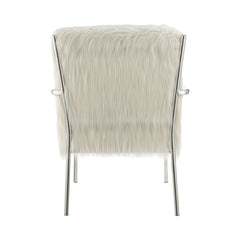 Faux Sheepskin Upholstered Accent Chair with Metal Arm White