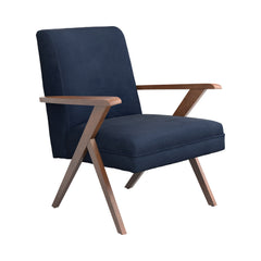 Cheryl Wooden Arms Accent Chair Dark Blue and Walnut