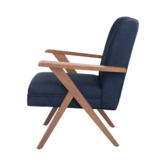 Cheryl Wooden Arms Accent Chair Dark Blue and Walnut