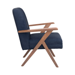 Cheryl Wooden Arms Accent Chair Dark Blue and Walnut