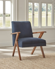 Cheryl Wooden Arms Accent Chair Dark Blue and Walnut