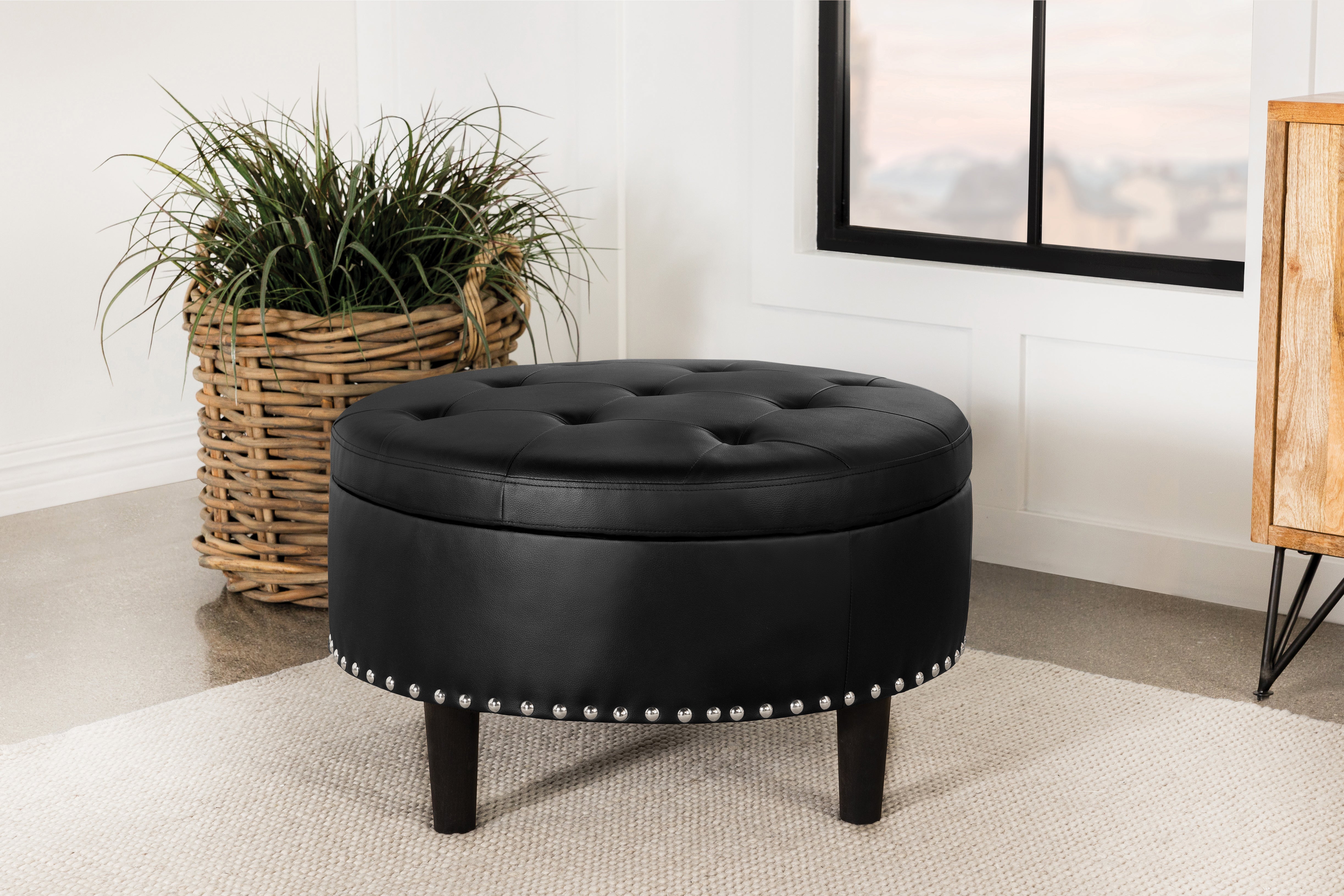 Jace Upholstered Tufted Storage Ottoman Black