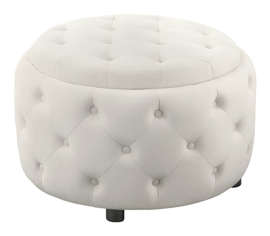 Angelina Tufted Storage Round Ottoman Pearl