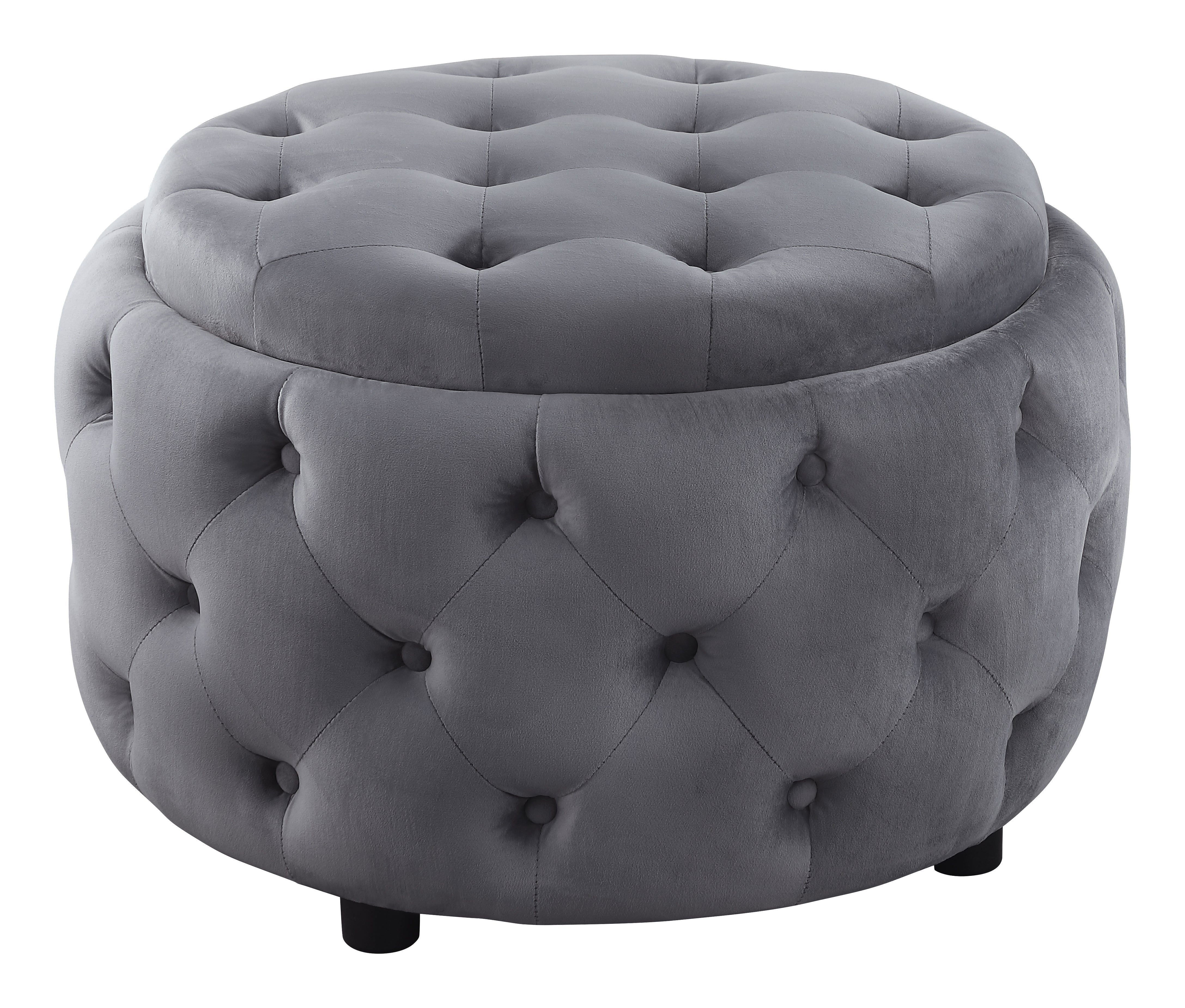 Angelina Tufted Storage Round Ottoman Steel Grey