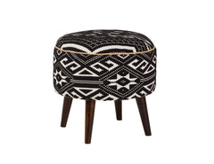 Camila Round Upholstered Ottoman Black and White