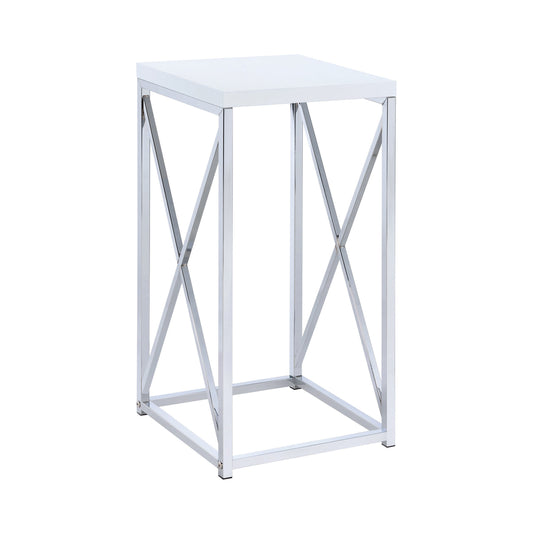 Edmund Accent Table with X-cross Glossy White and Chrome