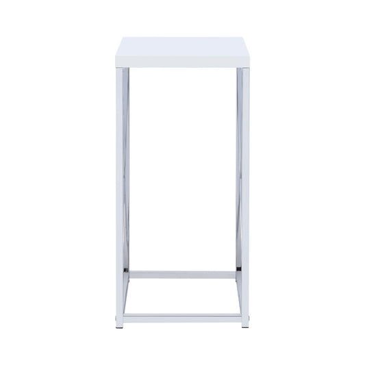 Edmund Accent Table with X-cross Glossy White and Chrome