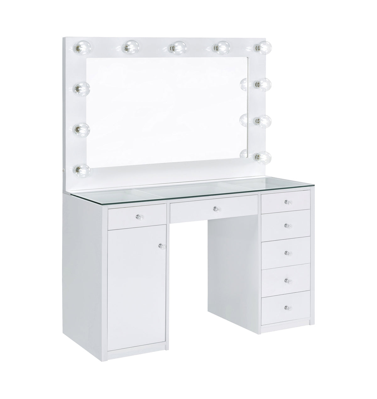 Percy 7-drawer Glass Top Vanity Desk with Lighting White