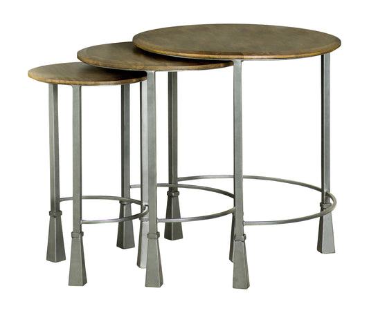 Deja 3-piece Round Nesting Table Natural and Gunmetal