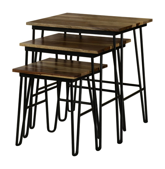 Nayeli 3-piece Nesting Table with Hairpin Legs Natural and Black