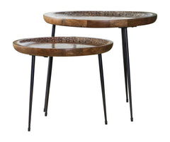 Nuala 2-piece Round Nesting Table with Tripod Tapered Legs Honey and Black