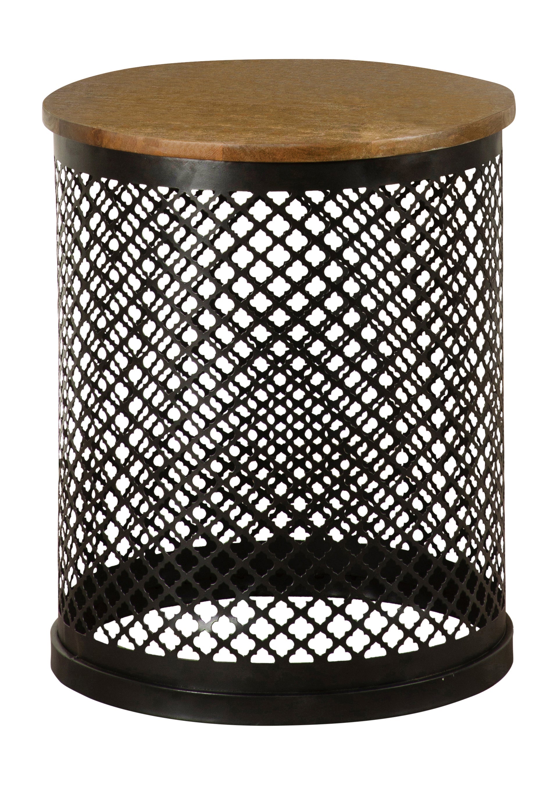 Aurora Round Accent Table with Drum Base Natural and Black