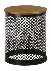 Aurora Round Accent Table with Drum Base Natural and Black