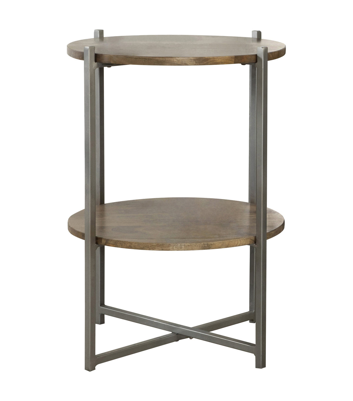 Axel Round Accent Table with Open Shelf Natural and Gunmetal