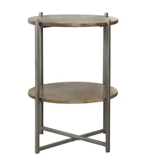 Axel Round Accent Table with Open Shelf Natural and Gunmetal