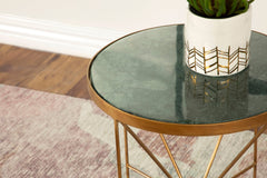 Eliska Round Accent Table with Marble Top Green and Antique Gold