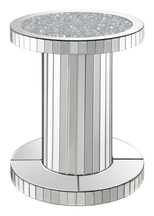 Dorielle Crystal Inlay Round Top Accent Table Mirror