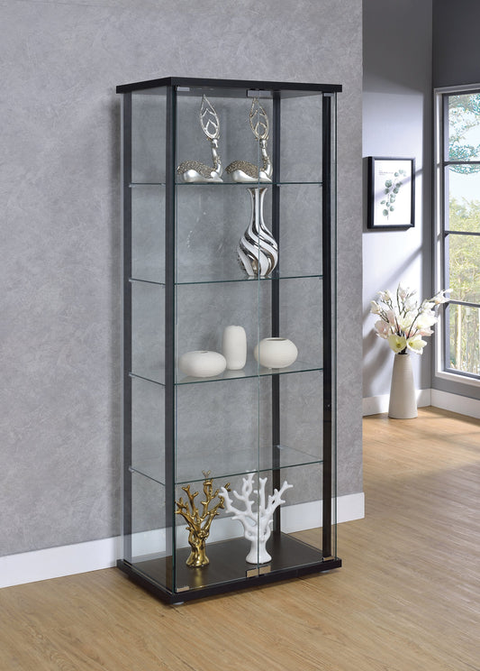 Delphinium 5-shelf Glass Curio Cabinet Black and Clear