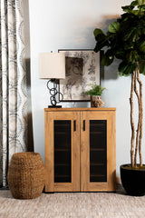 Bristol Metal Mesh Door Accent Cabinet Golden Oak