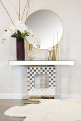 Checkerboard Square Base Console Table Silver