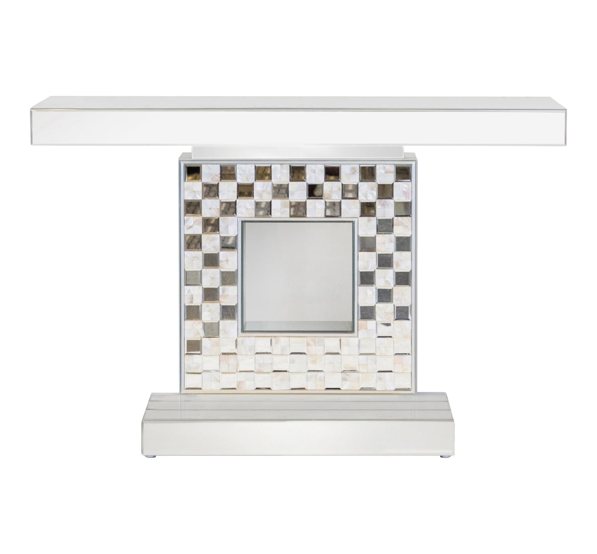 Checkerboard Square Base Console Table Silver