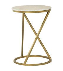 Malthe Round Accent Table with Marble Top White and Antique Gold