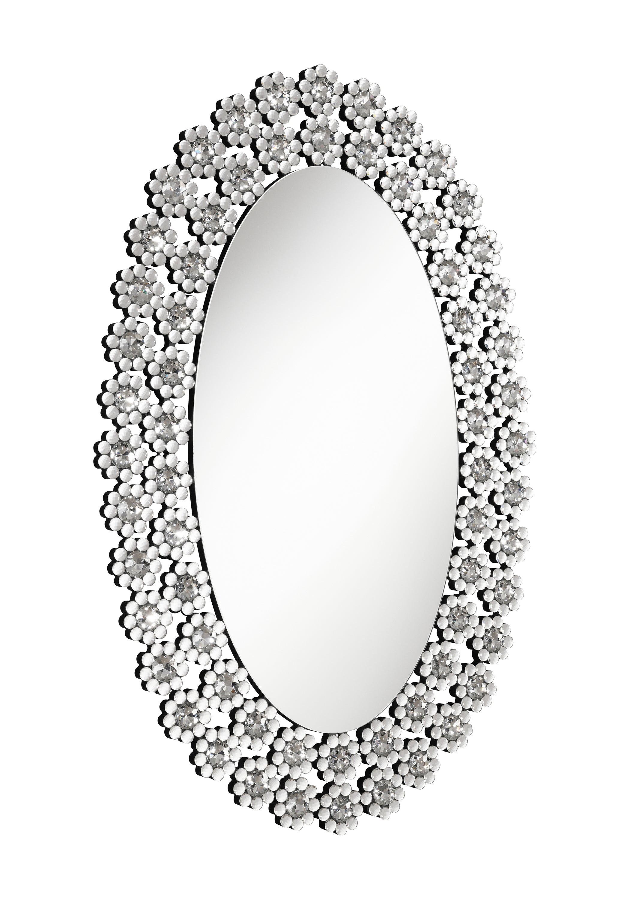 Colleen Oval Wall Mirror with Faux Crystal Blossoms