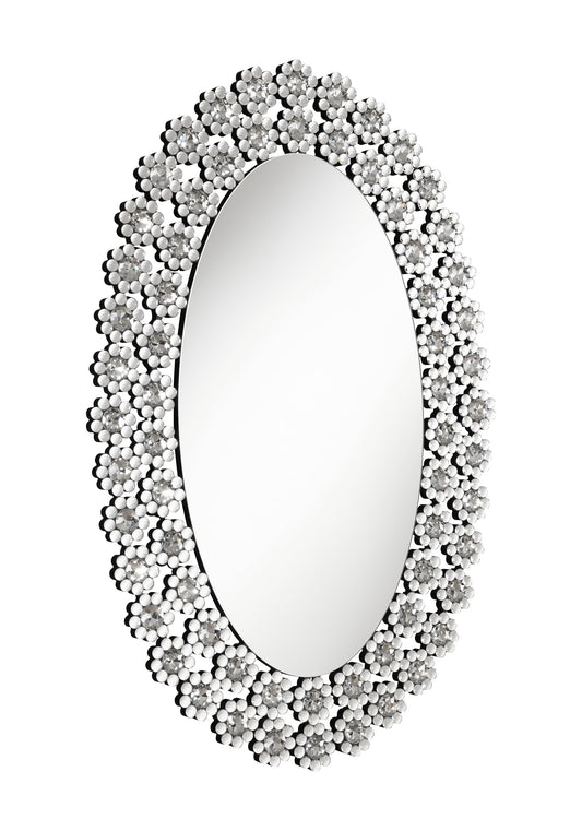 Colleen Oval Wall Mirror with Faux Crystal Blossoms