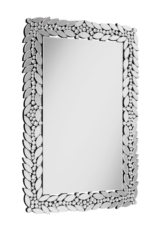 Cecily Rectangular Leaves Frame Wall Mirror Faux Crystal