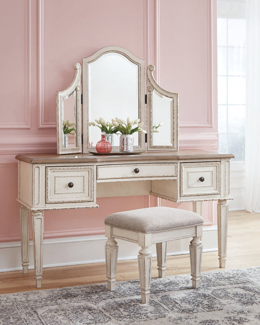 Realyn Vanity and Mirror with Stool Ashley