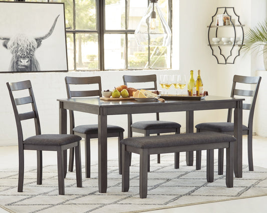 Bridson Dining Table and Chairs with Bench (Set of 6) Ashley