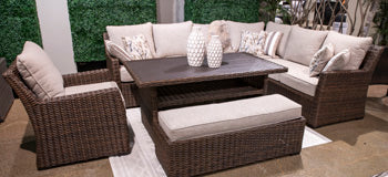 Brook Ranch Outdoor Sofa Sectional/Bench with Cushion (Set of 3) Ashley