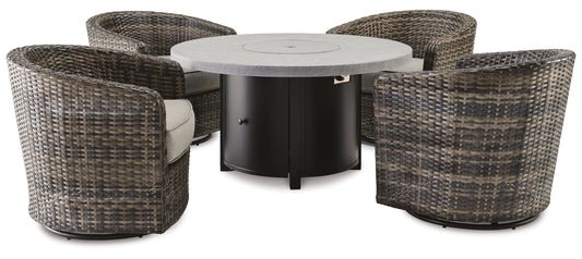 Coulee Mills Outdoor Fire Pit Table and 4 Chairs Ashley