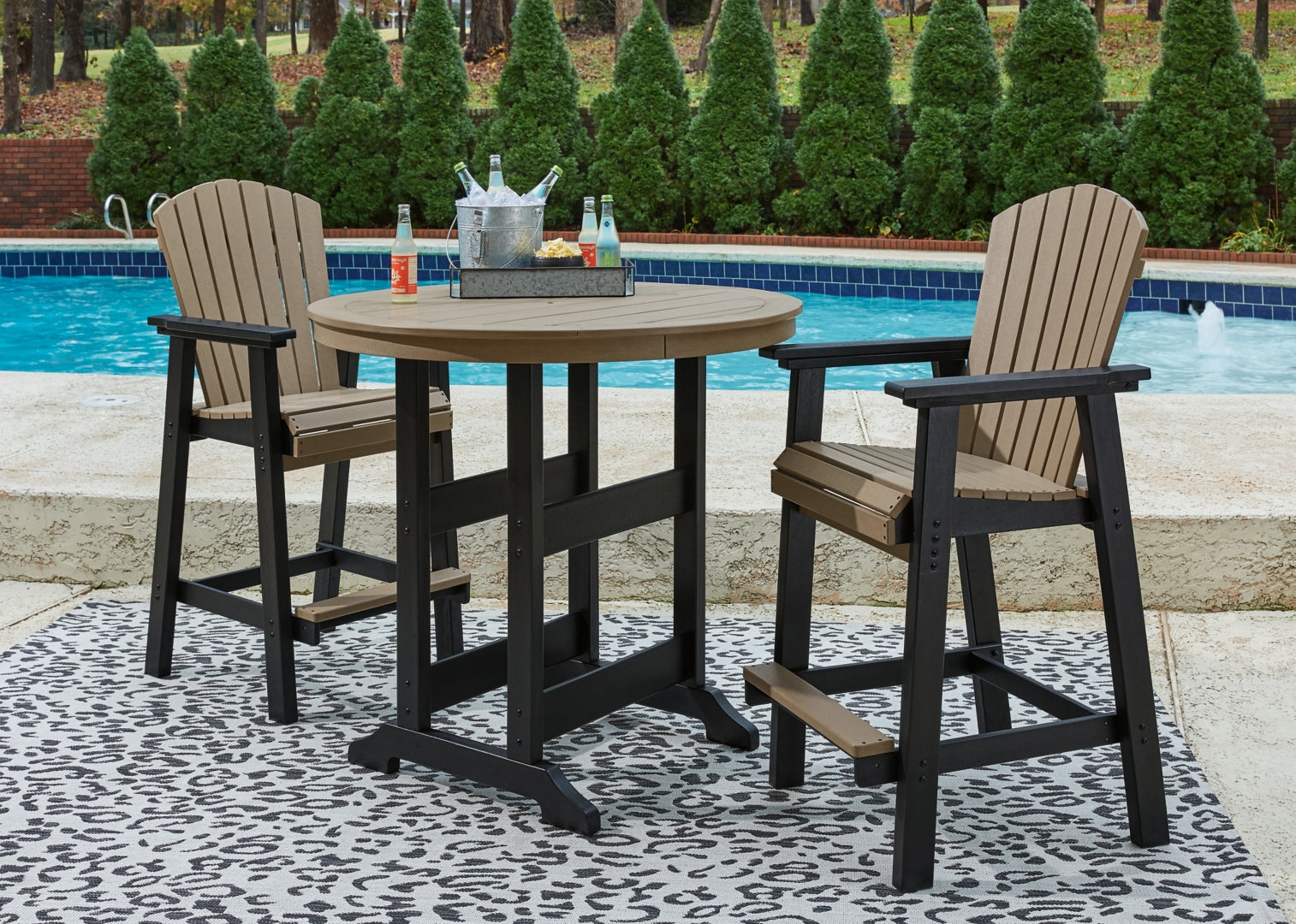Fairen Trail Outdoor Bar Table and 2 Barstools Ashley