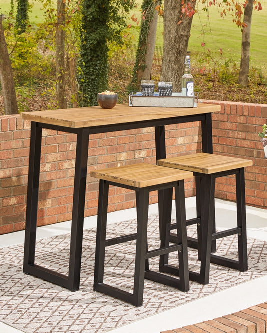 Town Wood Outdoor Counter Table Set (Set of 3) Ashley
