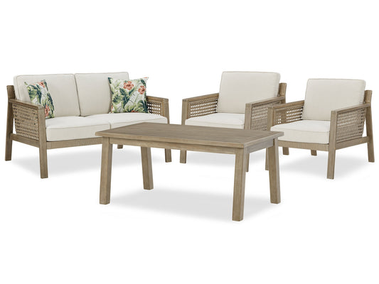 Barn Cove Outdoor Loveseat and 2 Chairs with Coffee Table Ashley