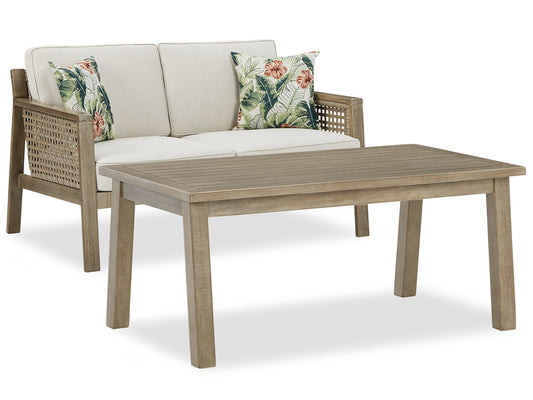 Barn Cove Outdoor Loveseat with Coffee Table Ashley