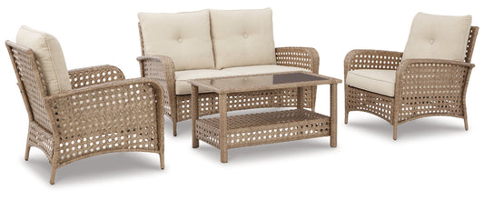 Braylee Outdoor Loveseat and 2 Chairs with Coffee Table Ashley