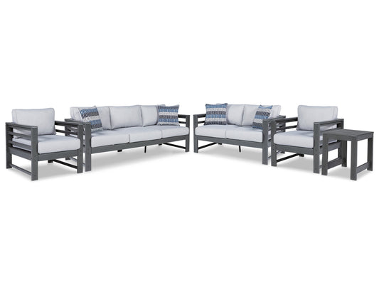 Amora Outdoor Sofa, Loveseat and 2 Lounge Chairs with End Table Ashley