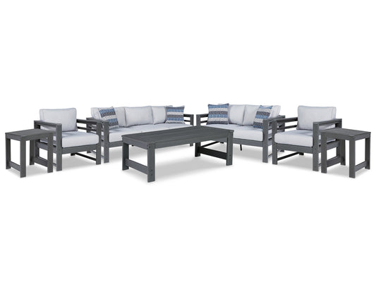 Amora Outdoor Sofa, Loveseat and 2 Lounge Chairs with Coffee Table and 2 End Tables Ashley